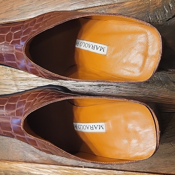 Maraolo size 37.5 (Fit 7) Brown Croc Pattern Leather Mules with Chunk Heel - Picture 4 of 5